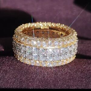 Neiman Marcus Gold and Clear Crystal Pavé Wide Band Ring